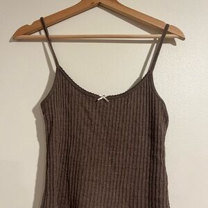 Vintage Brandy Melville Made in Italy Brown Ribbed Women's Top